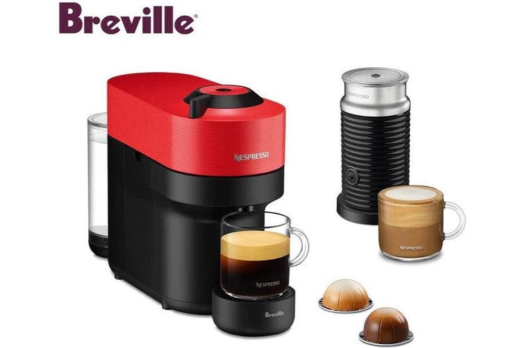 Breville Nespresso Vertuo Pop Coffee Machine 1.1L Bundle - Red