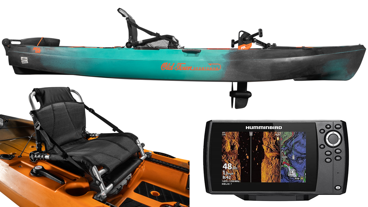 Old Town Sportsman 106 Powered by Minn Kota - Motorized Fishing Kayak w/FREE Helix 7 Chirp Mega SI GPS G4N